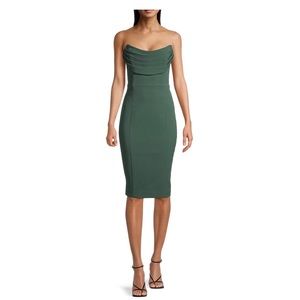NWT Lavish Alice Pleated Strapless Sheath Dress in Deep Pine Size 0